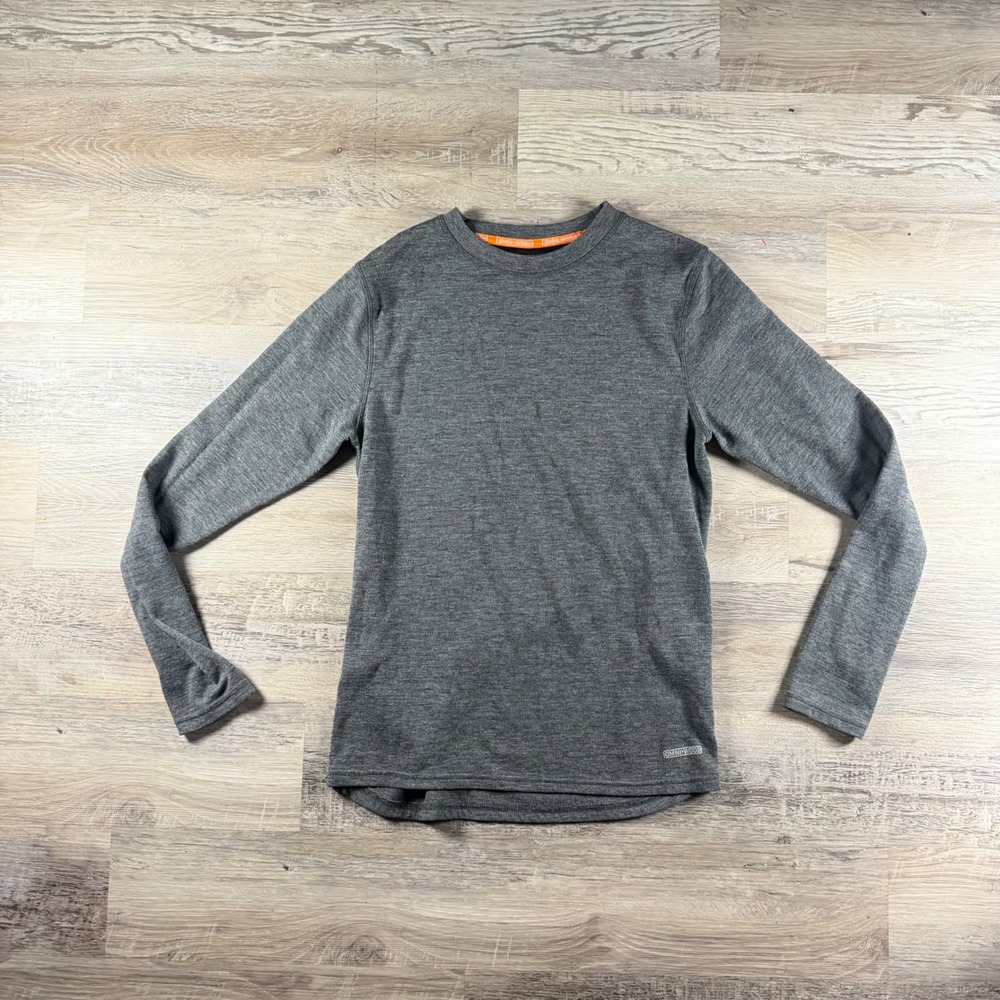 Omni-Wool Mens Large Base Layer Top Long Sleeve Grey Poly Wool Blend Hiking